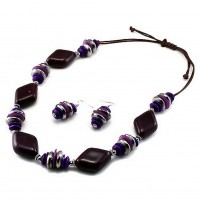 Necklace & Earrings Set – 12 Faux Stone Beads Necklace & Earrings Set - Purple - NE-UNE12276PURP
