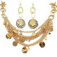 Necklace & Earrings Set – 12 Multi Chain Gold Tone NE+ER Set - NE-WNE1000