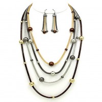 Necklace & Earrings Set – 12 Multi Mesh Strand w/ Beads Necklace & Earrings Set - Multi  Colors - NE-WNE25510MT