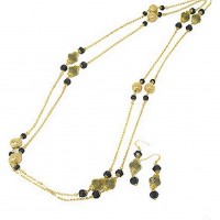 Necklace & Earrings Set – 12 Gold Chain W/Meshed Onyx Beaded NE+ER Set - NE-WNE391