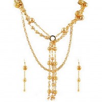 Necklace & Earrings Set – 12 Multi Gold Chain W/Gold Tone Ball NE+ER Set - NE-WNE403