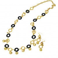 Necklace & Earrings Set – 12 – 36" Long Gold+Black Loops Link NE+ER Set - NE-WNE405