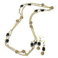 Necklace & Earrings Set – 12 Gold Chain Multi Beaded NE+ER Set - NE-WNE444