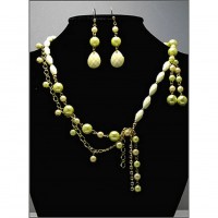 Necklace & Earrings Set – 12 Pearl w/ Ivory Beaded NE+ER Set - NE-WNE493