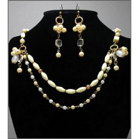 Necklace & Earrings Set – 12 Pearl w/ Ivory Beaded NE+ER Set - NE-WNE494
