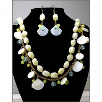 Necklace & Earrings Set – 12 Faux Stone w/ Shell Beaded NE+ER Set - NE-WNE527