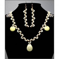 Necklace & Earrings Set – 12 Faux Ivory Beaded NE+ER Set - NE-WNE4533