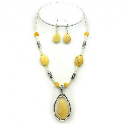 Necklace & Earrings Set – 12 Semi-Precious Stone Necklace & Earrings Set - Yellow Quartz - NE-WS0738ASYEL