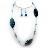 Necklace & Earrings Set – 12 Semi-Precious Stone Necklace & Earrings Set - Multi-Shape Stones - Blue - NE-WS0755RDBLU