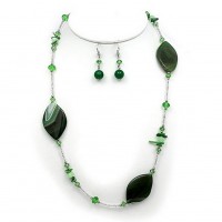 Necklace & Earrings Set – 12 Semi-Precious Stone Necklace & Earrings Set - Multi-Shape Stones - Green - NE-WS0755RDGRN