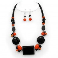 Necklace & Earrings Set – 12 Semi Precious Stone Necklace & Earrings Set - Onyx - NE-WS0834RDONX