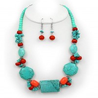 Necklace & Earrings Set – 12 Semi Precious Stone Necklace & Earrings Set - Turquoise - NE-WS0834RDTQS
