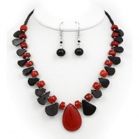 Necklace & Earrings Set – 12 Semi Precious Stone Necklace & Earrings Set - Onyx - NE-WS0846RDONX