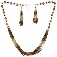 Necklace & Earrings Set – 12 Brown Beaded Multi Strands Necklace & Earring Set - NE-YCS10800A