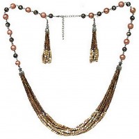 Necklace & Earrings Set – 12 Brown Beaded Multi Strands Necklace & Earring Set - NE-YCS10801A