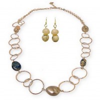 Necklace & Earrings Set – 12 - 38" Long Marble-Like Beads Link Necklace & Earring Set - Gold - NE-YCS2000G