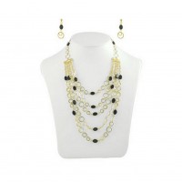 Necklace & Earrings Set – 12 Multi Gold Chain w/ Black Stone Necklace + Earrings Set - NE-YCS2006GB
