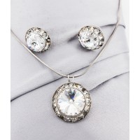 Necklace & Earrings Set – 12 Roundelle Crystal Necklace & Post Earrings Set - Clear -NE-40007S-CR
