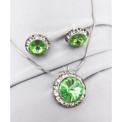 Necklace & Earrings Set – 12 Roundelle Crystal Necklace & Post Earrings Set - Peridot -NE-40007S-PE