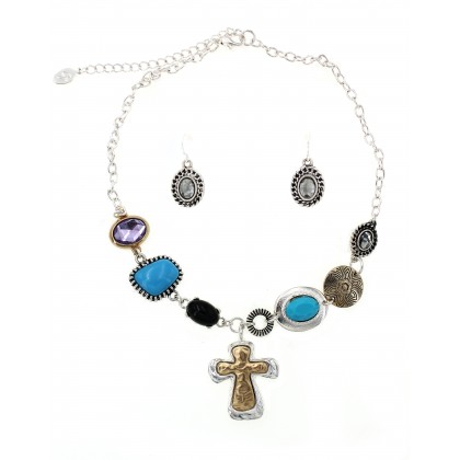 Necklace & Earrings Set – 12 Western Style - Casting Cross Charm Necklace & Earrings Set - NE-ACQS1035