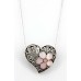 Necklace – 12 PCS Casting Silver Filigree Heart Charm Necklace w/ Rose Quartz Flower Accent - NE-P5297PK