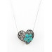 Necklace – 12 PCS Casting Silver Filigree Heart Charm Necklace w/ Turquoise Flower Accent - NE-P5297TQ