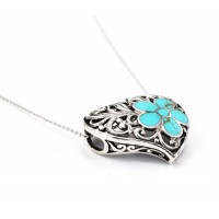 Necklace – 12 PCS Casting Silver Filigree Heart Charm Necklace w/ Turquoise Flower Accent - NE-P5297TQ