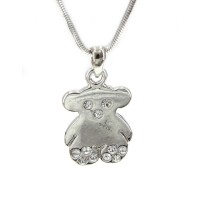 Necklace – 12 PCS T-Bear Charm w/ Crystals Necklace - Rhodium Plating - Clear - NE-N3407CL