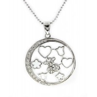 Necklace – 12 PCS T-Bear w/ Circle Charm Crystals Necklace- Rhodium Plating - Clear - NE-N4204CL