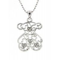 Necklace – 12 PCS T-Bear w/ Hearts Charm Crystals Necklacle  - Rhodium Plating - Clear - NE-N4487CL