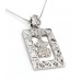 Necklace – 12 PCS T-Bear w/ Hearts Charm Crystals Necklacle  - Rectangle Shape- Rhodium Plating - Clear - NE-N4496CL