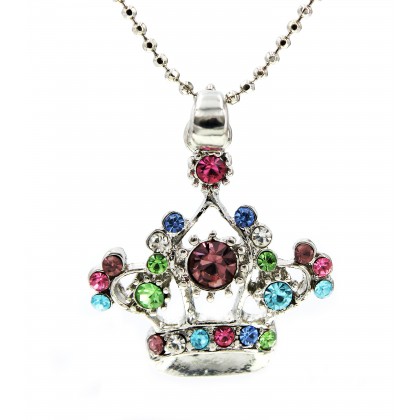 Necklace – 12 PCS Rhinestone Crown Charm Necklaces - Multi Colos - NE-JN0166M