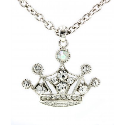 Necklace – 12 PCS Rhinestone Crown Charm Necklaces - Clear Color - NE-JN0889CL