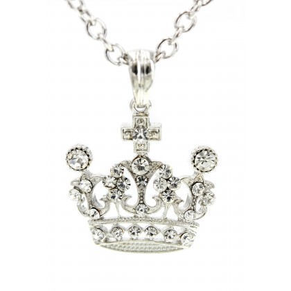 Necklace – 12 PCS Rhinestone Crown Charms Necklaces - Clear Color - NE-JVSN7970CL