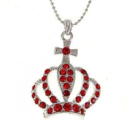 Necklace – 12 PCS Rhinestone Crown - Rhodium Plating - Red Colors - NE-N3044RD