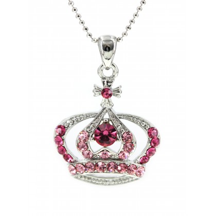 Necklace – 12 PCS Swarovski Crystal Crown Charm - Medium Size - Pink - NE-N3329PK