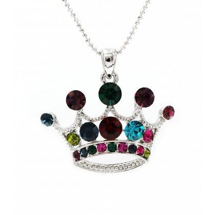 Necklace – 12 PCS Rhinestone Crown - Rhodium Plating - Made in Korea - Multi - NE-5382MT