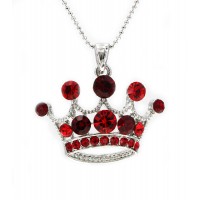 Necklace – 12 PCS Rhinestone Crown - Rhodium Plating - Made in Korea - Red - NE-N5382RD