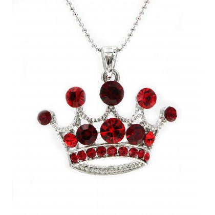 Necklace – 12 PCS Rhinestone Crown - Rhodium Plating - Made in Korea - Red - NE-N5382RD