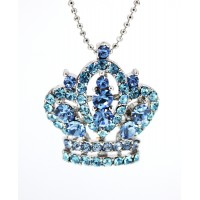 Necklace – 12 PCS Rhinestone Crown - Rhodium Plating - Made in Korea - Blue - NE-N5528BL