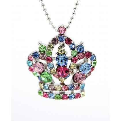 Necklace – 12 PCS Rhinestone Crown - Rhodium Plating - Made in Korea - Multi - NE-N5528MT