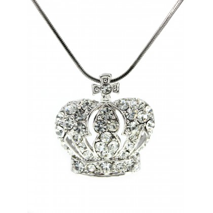 Necklace – 12 PCS Rhinestone Crown - Rhodium Plating - Made in Korea - Clear - NE-NL6654CL