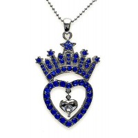 Necklace – 12 PCS Crown + Heart Charm - Sapphire - NE-N4839SPH