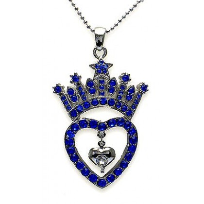Necklace – 12 PCS Crown + Heart Charm - Sapphire - NE-N4839SPH