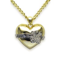 Necklace – 12 PCS T-Bear Swarovski Crystal Heart Charm w/Golden Ribbon - NE-N5012GD