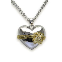 Necklace – 12 PCS T-Bear Swarovski Crystal Heart Charm w/Golden Ribbon - NE-N5012SV