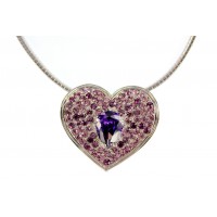 Necklace – 12 PCS Rhinestone Heart Charm w/CZ Necklace - Purple - NE-TJ026PL