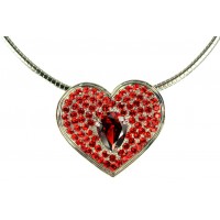 Necklace – 12 PCS Rhinestone Heart Charm w/CZ Necklace - Red - NE-TJ026RD