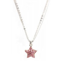 Necklace – 12 PCS Designer Styled Crystal Necklace/ Star - Pink - NE-JJN1024PK