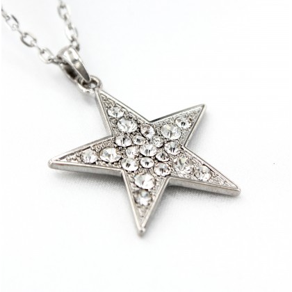 Necklace – 12 PCS Rhinestone Star Charms Necklaces - Clear -NE-JVSN8316CL